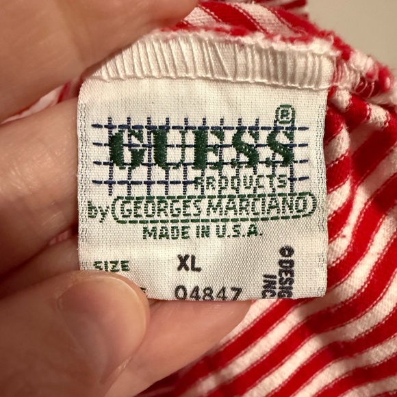 Guess VTG Red White Stripe Long Sleeve Mock Neck Shirt Size XL 80s 90s Retro - Picture 10 of 10